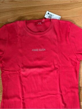 Anne Klein Red Short Sleeve Tee with Crystal Logo